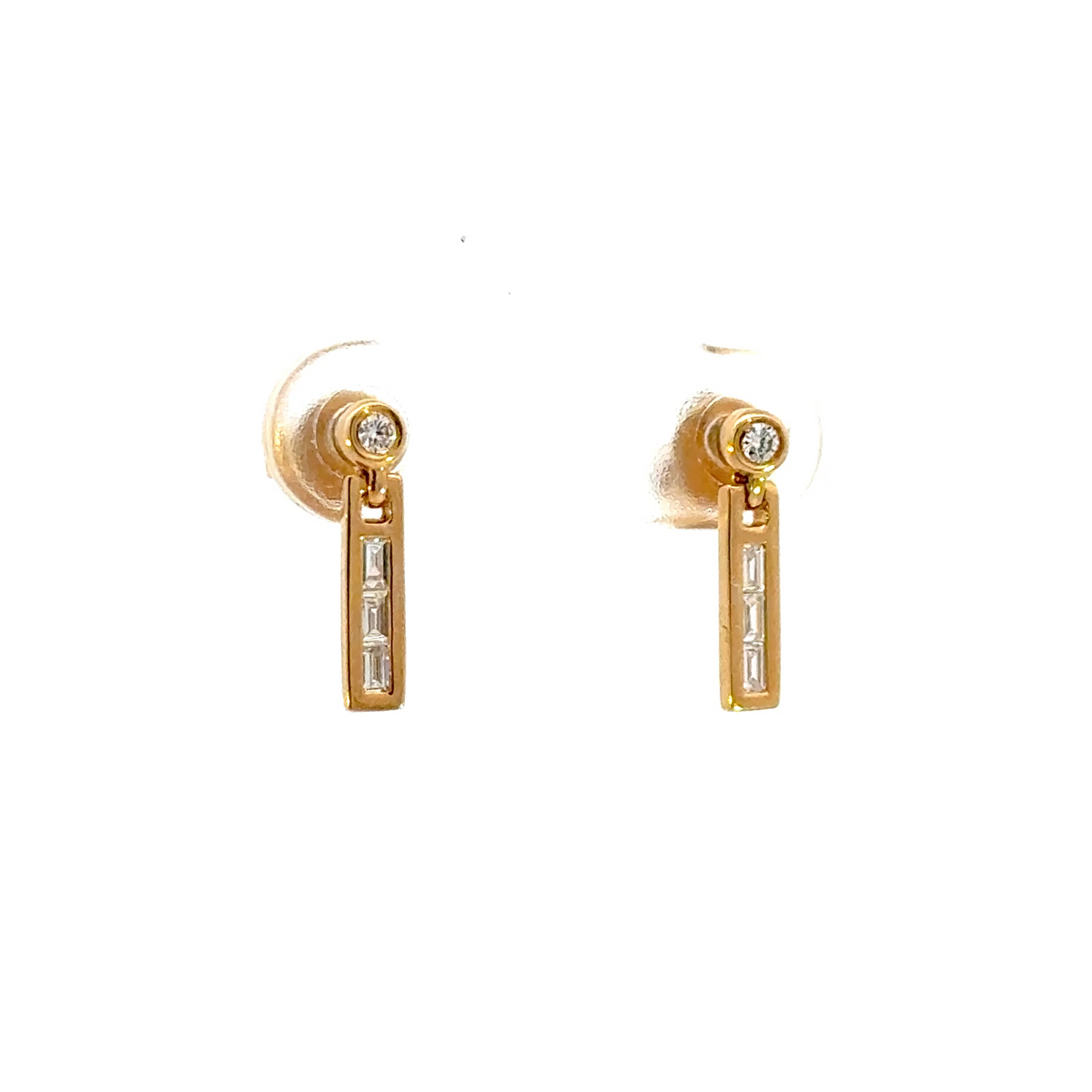 EFD53687. 14K Solid Gold and Diamonds Dangle Bar Earrings