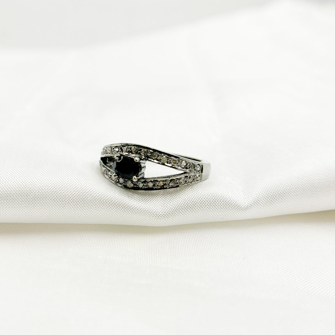 DE04. Diamond Black Rhodium Sterling Silver Gemstone Ring