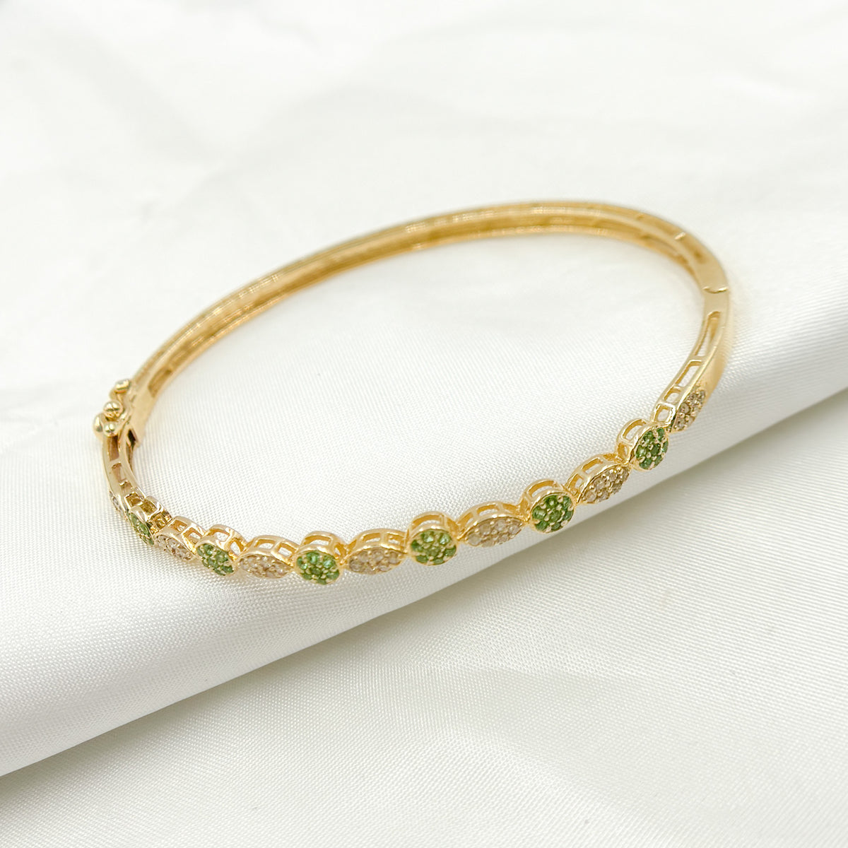 KG246. 14K Solid Gold Bangle with Diamonds and Stones