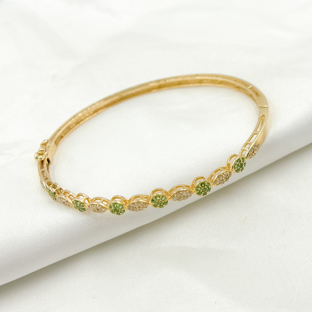 14K Solid Gold Bangle with Diamonds and Stones. KG246