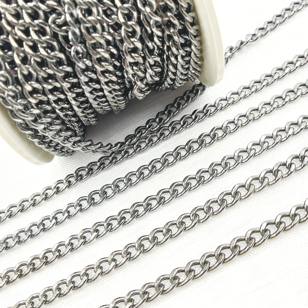 V44OX. Oxidized Sterling Silver Curb Link Chain