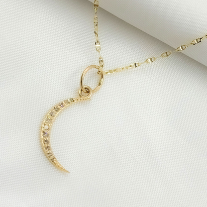 GDP505. 14K Solid Gold Moon Charm with Diamonds