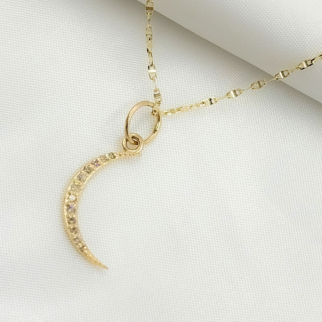 GDP505. 14K Solid Gold Moon Charm with Diamonds