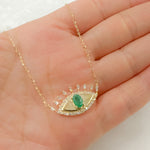 Load image into Gallery viewer, 14K Solid Gold Diamond and Gemstone Eye Necklace. CN96319
