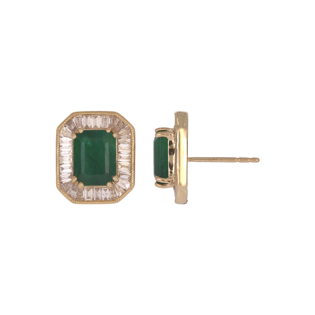 CE97217EM8X6. 14K Solid Gold Diamond and Emerald Stud Earring