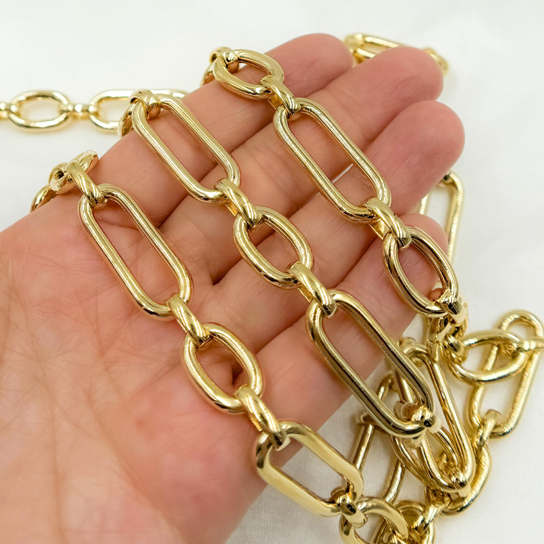 Gold Plated 925 Sterling Silver Smooth Long & Short Links Chain