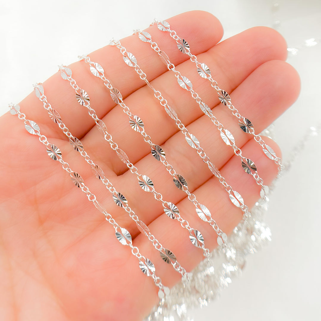 163SBSFSS. Sterling Silver Diamond Cut Marina Link Chain