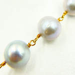 Load image into Gallery viewer, PRL47. Grey Pearl Round Gold Plated Wire Chain