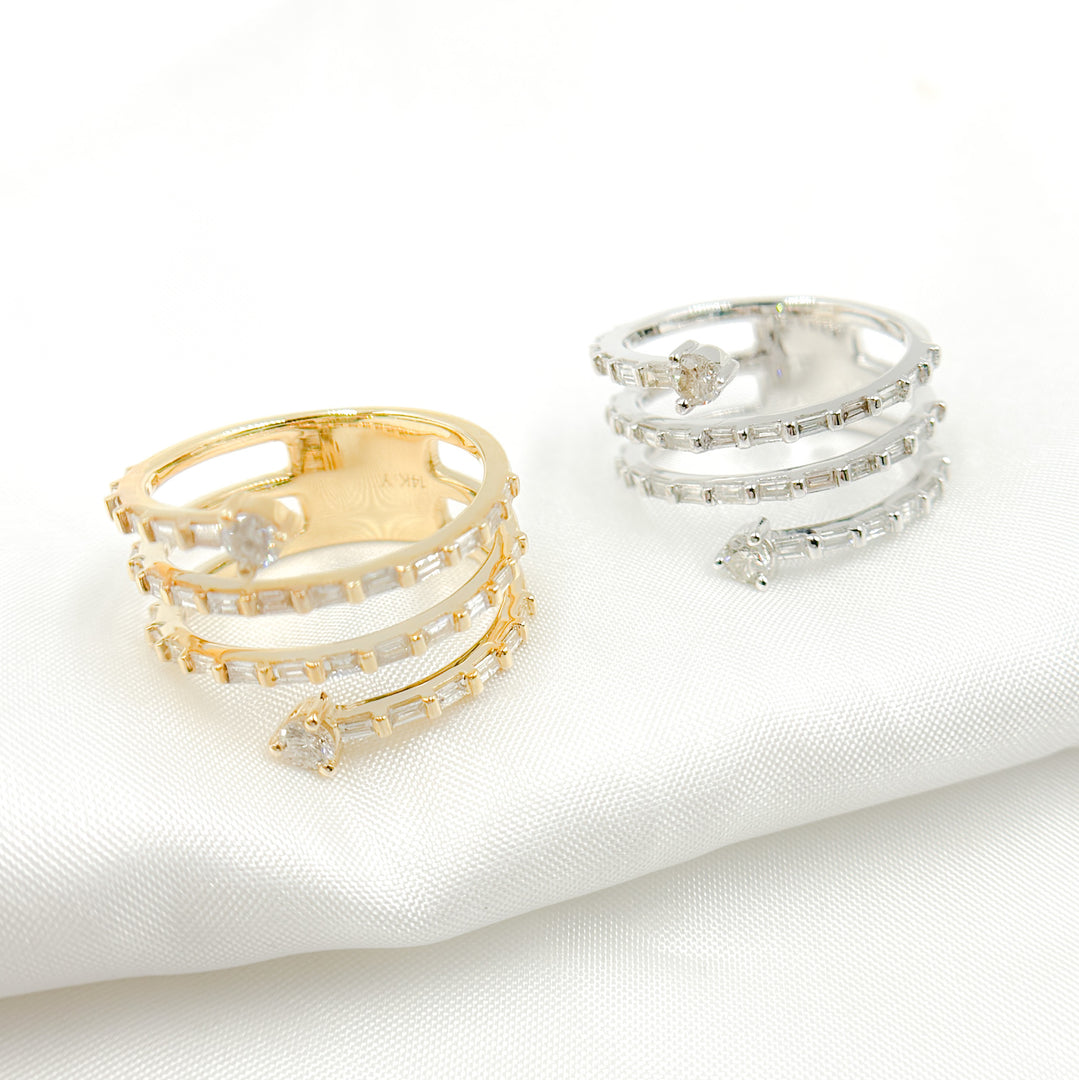 14K Solid Gold Diamond Multi Row Baguette Ring. RFJ17923