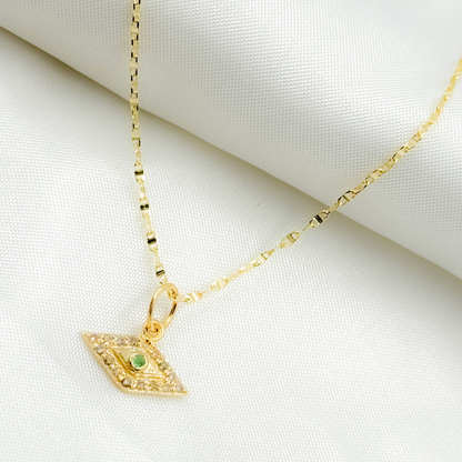 GDP539. 14K Solid Gold Diamond Eye Charm with Gemstone