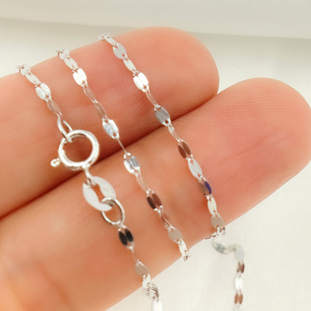025FV10WG. 14K Solid White Gold Flat Marina Link Chain