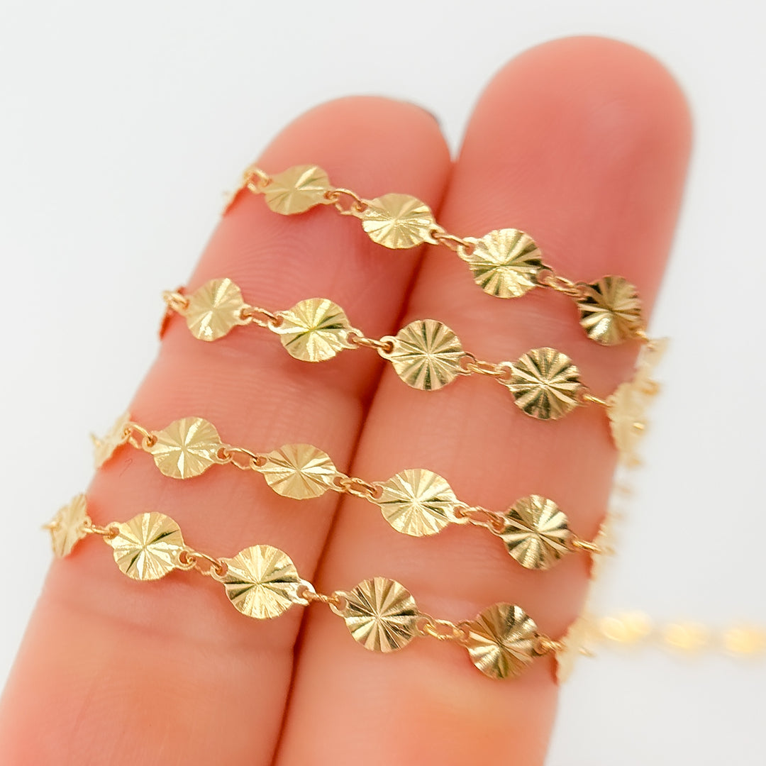 V65DCGF. 14K Gold Filled Diamond Cut Disc Chain