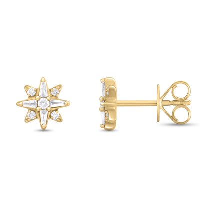 EFC54266. 14K Solid Gold Diamond Star Studs