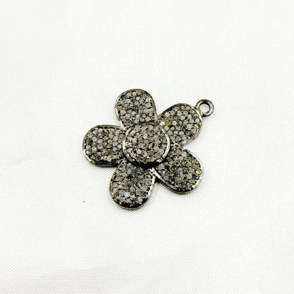 DC278. Diamond & Sterling Silver Flower Pendant