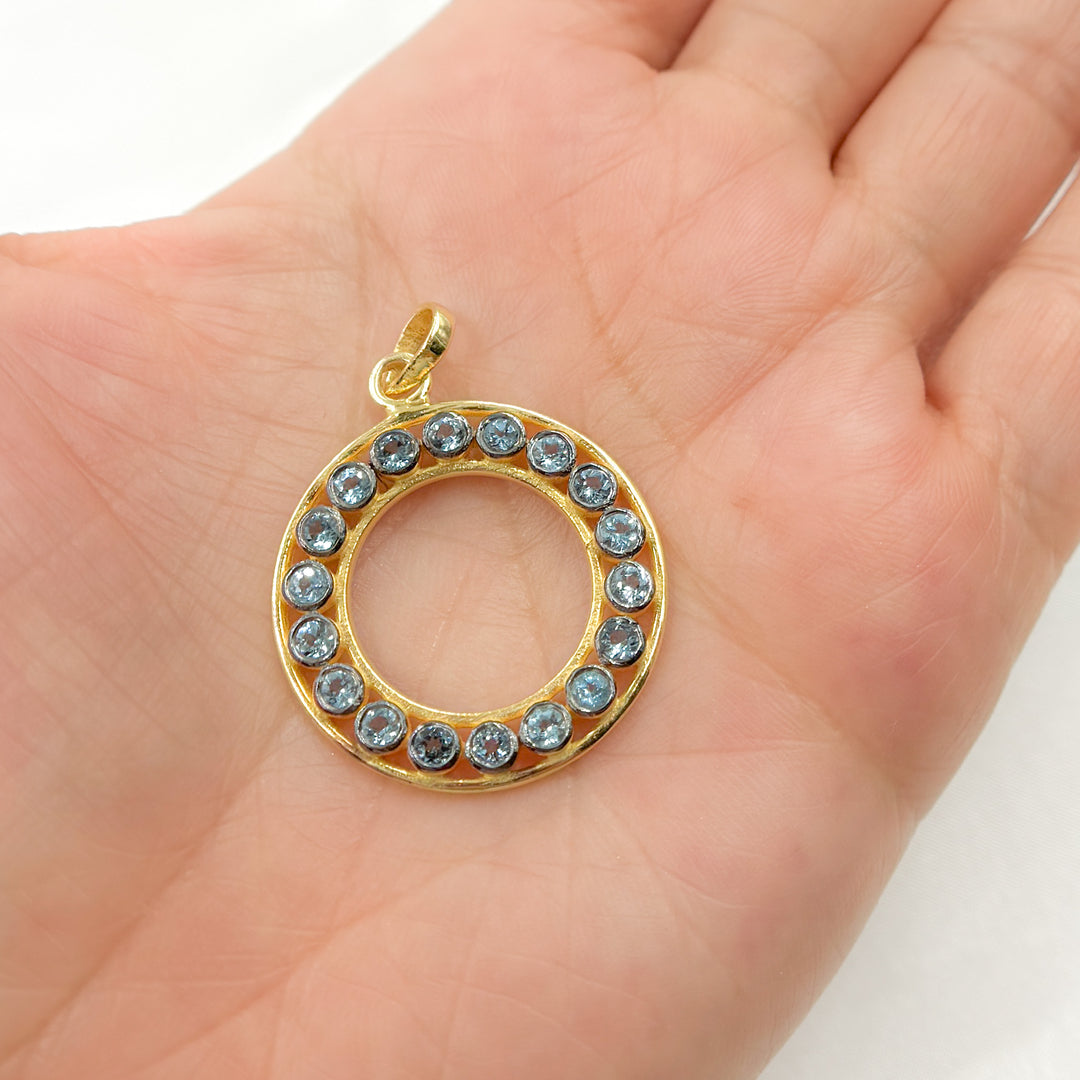 DSP040. Sterling Silver Round Pendant with Gemstone