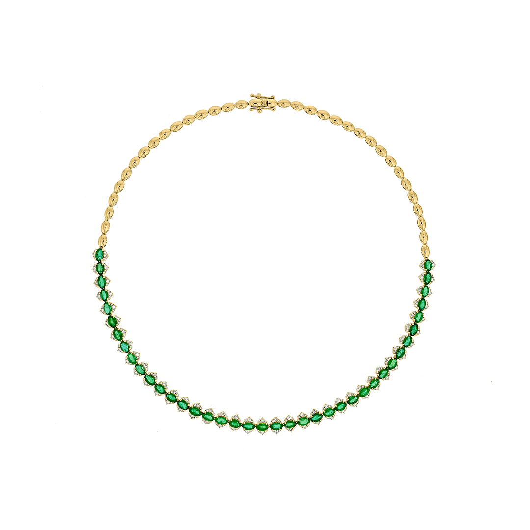 CN96415. 14K Solid Gold Diamond and Gemstone Necklace