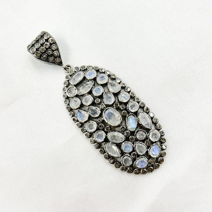 DSP024. Diamond Silver Gemstone Oval Pendant