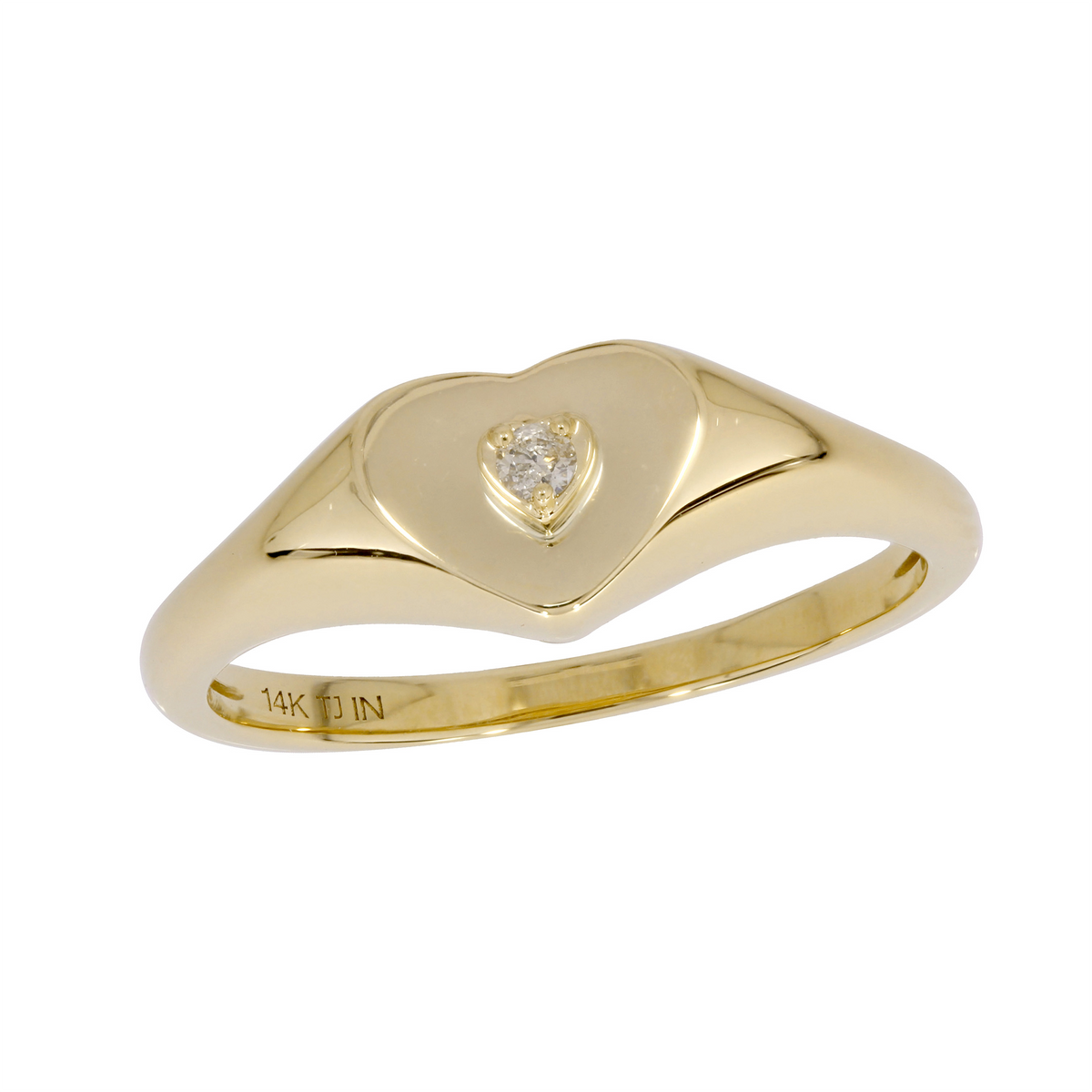 14K Solid Yellow Gold Diamond Heart Ring