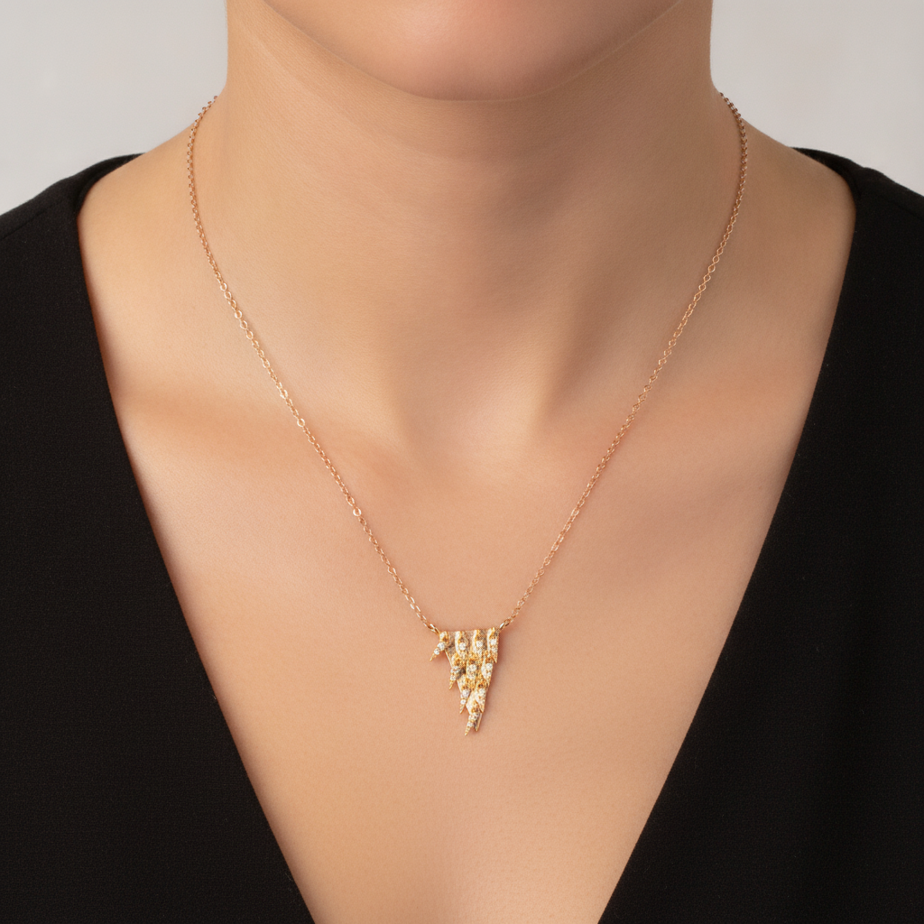 NFA72325. 14K Solid Yellow Gold Diamond Triangle Dangle Necklace