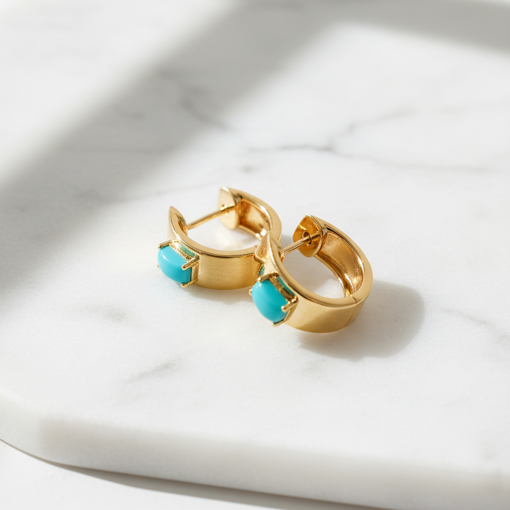 EHZ57585. 14K Solid Gold Gemstone Hoops