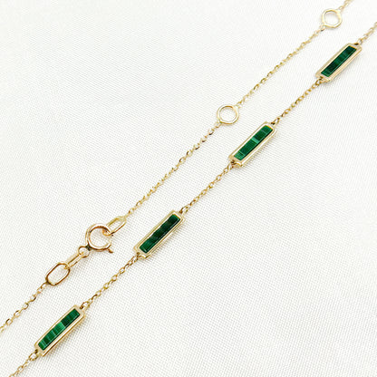 NT404706. 14K Solid Gold Malakite Bars Necklace