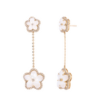 Load image into Gallery viewer, EFL53062PL. 14K Solid Gold Diamond Mother of Pearl Flower Dangle Earrings
