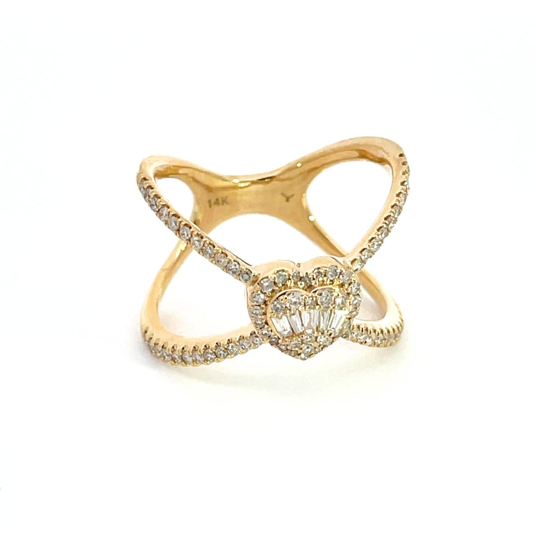 14K Solid Gold Diamond Cross Heart Ring.