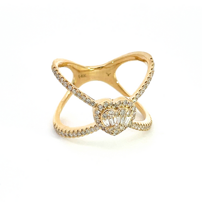 14K Solid Gold Diamond Cross Heart Ring.