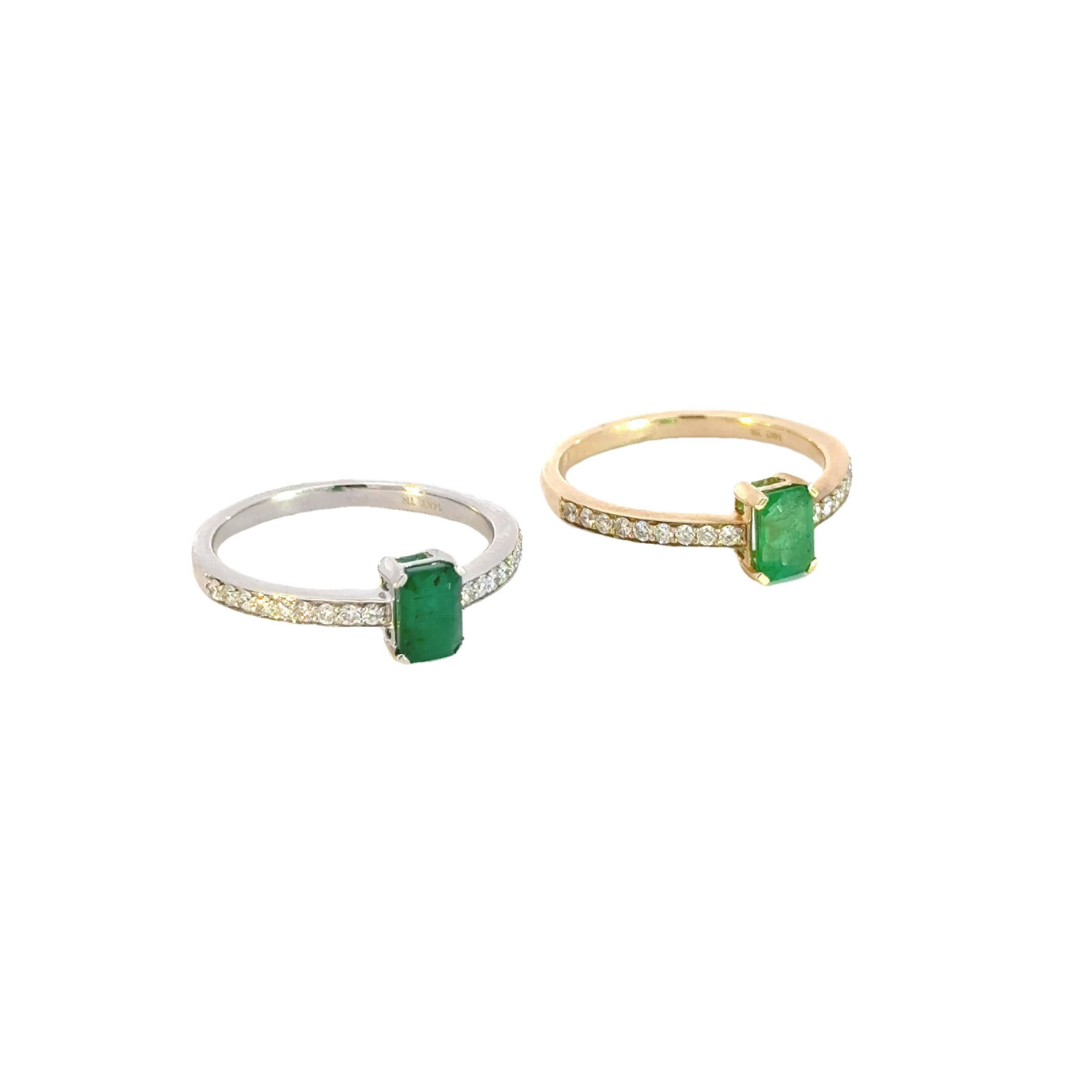 14k Solid Gold Diamond and Emerald Statement Ring. RN402328EM