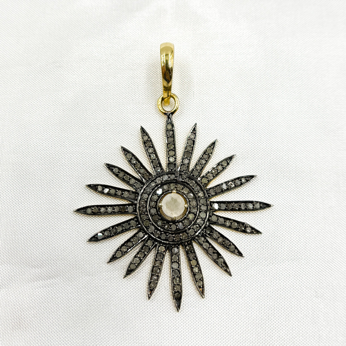 DP065. Diamond Sterling Silver Sun Pendant with Gemstone