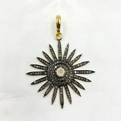 DP065. Diamond Sterling Silver Sun Pendant with Gemstone