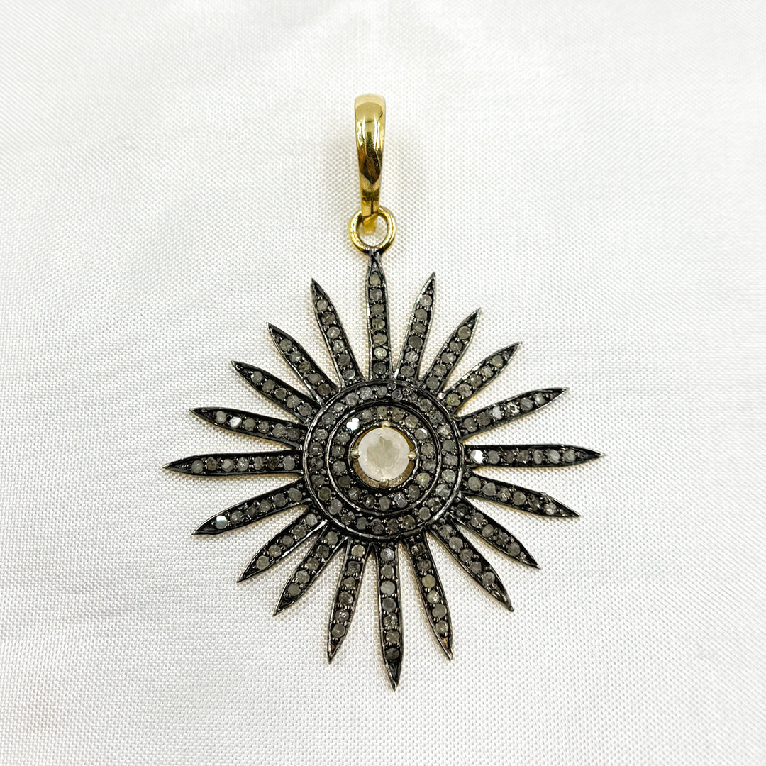 DP065. Diamond Sterling Silver Sun Pendant with Gemstone