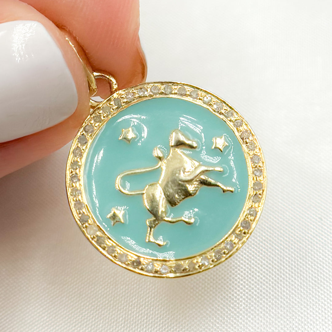 DP615A. Diamond Sterling Silver Round Taurus Zodiac Enamel Pendant