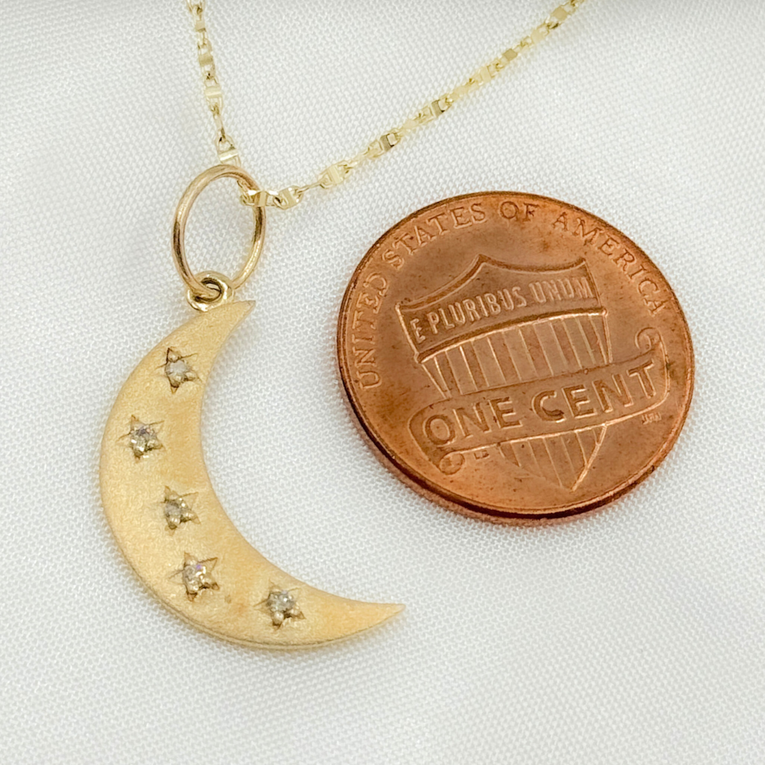 Gold Moon Charm With Diamond Stars