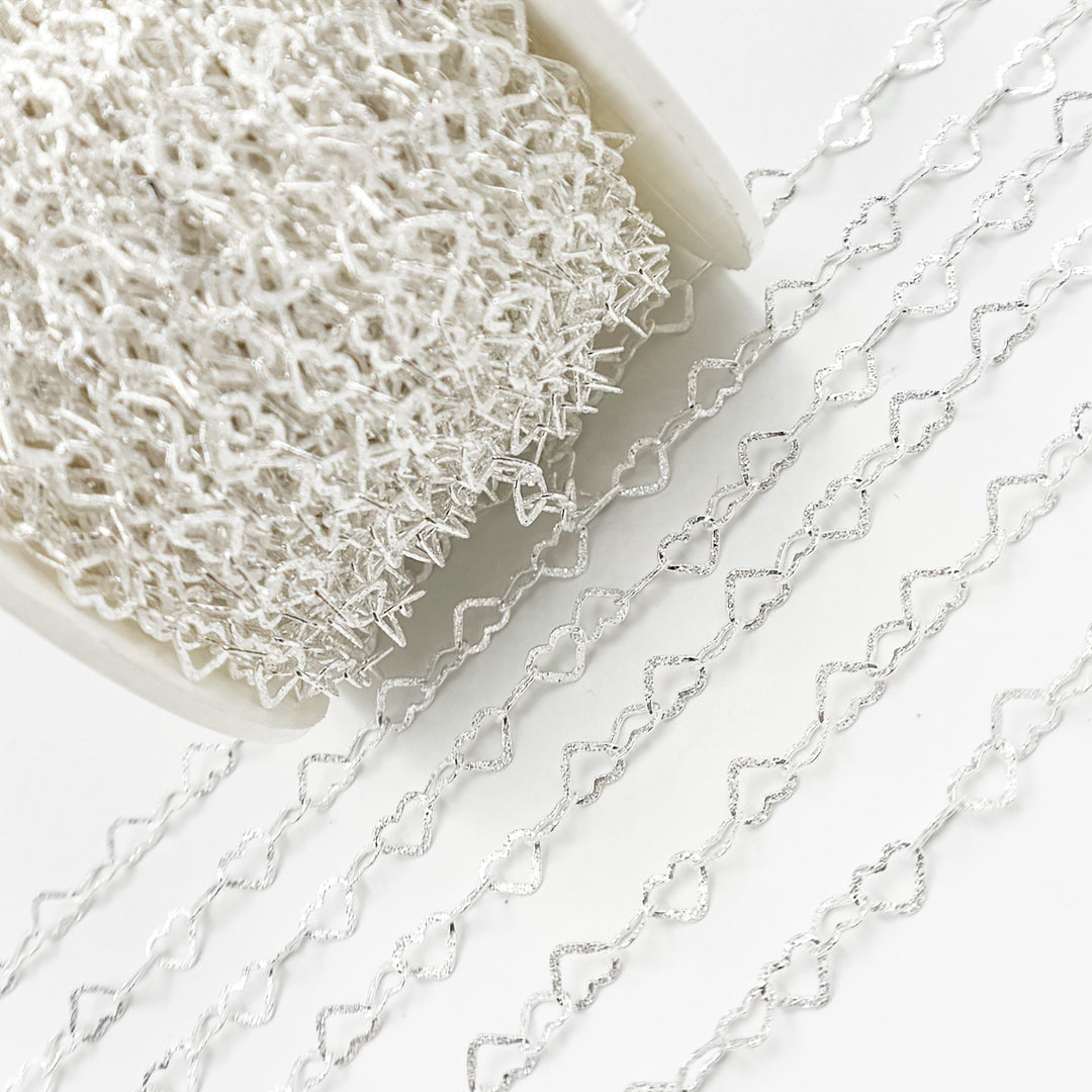 Y113DSS. Sterling Silver Open Textured Heart Chain