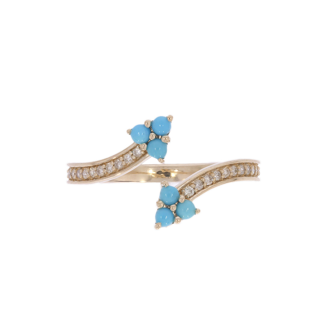 14K Solid Yellow Gold Diamond and Turquoise Open Triangle Ring