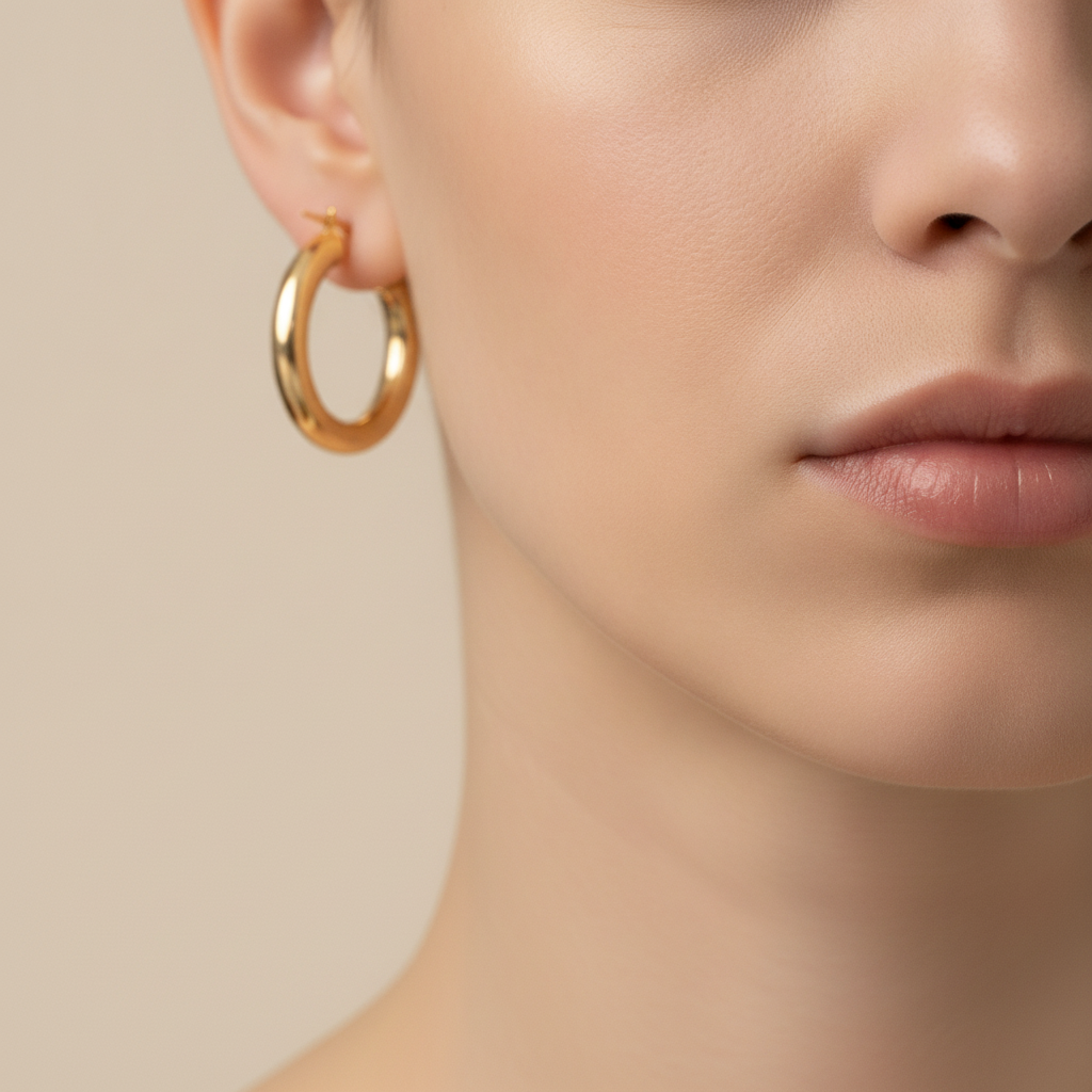 15850000043. 14K Solid Gold Hollow Smooth Hoop Earrings
