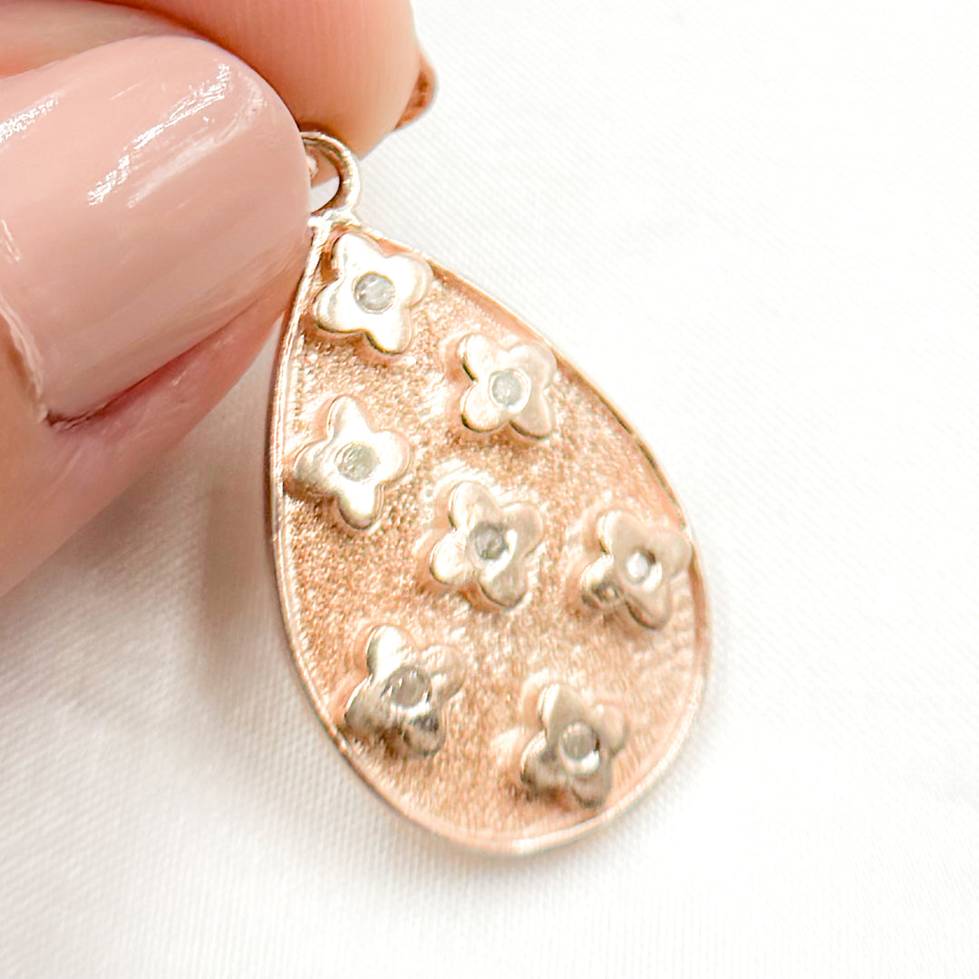 DP477. Diamond Sterling Silver Drop Flower Pendant