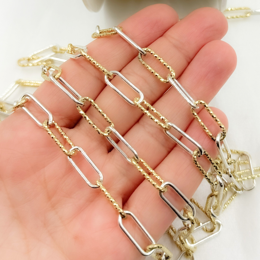 BUy Now Gold Plated Sterling Silver Smooth & Diamond Cut Paperclip Chain