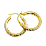Load image into Gallery viewer, GER77. 14K Tri-Color Gold Diamond-Cut Hollow Hoop Earrings