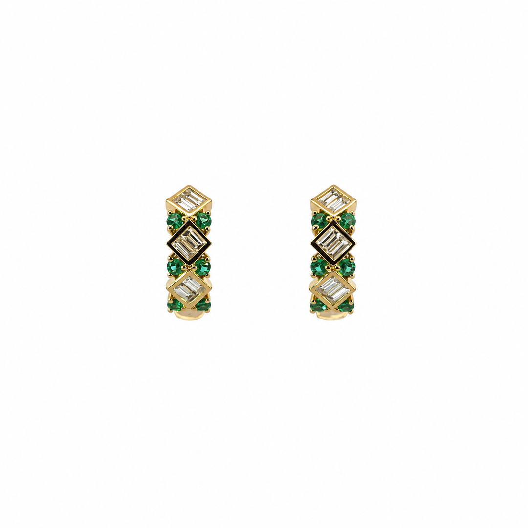 EHD57674EM. 18K Solid Gold Diamond and Emerald Earrings