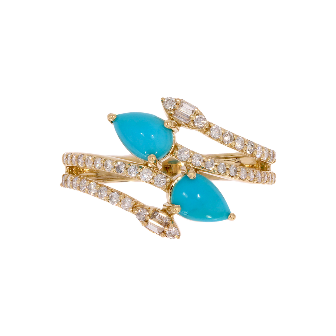 CR97177TQ6X4. 14K Solid Gold Diamond and Turquoise Ring