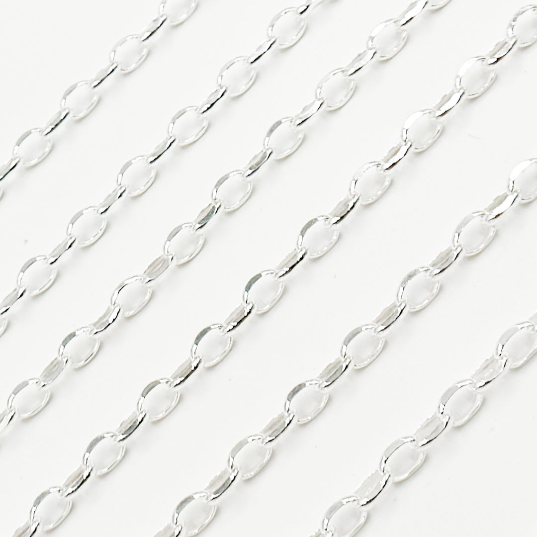 Y125DCSS. Sterling Silver Oval Diamond Cut Link Chain