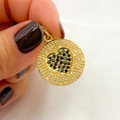 DP560. Diamond Sterling Silver Round Heart Pendant with Black Diamonds