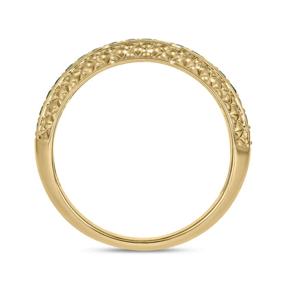 14k Solid Gold Diamond and Emerald Band Ring.