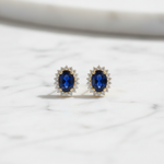 Load image into Gallery viewer, ER113641. 14k Solid Gold Diamond and Gemstone Oval Stud Earrings