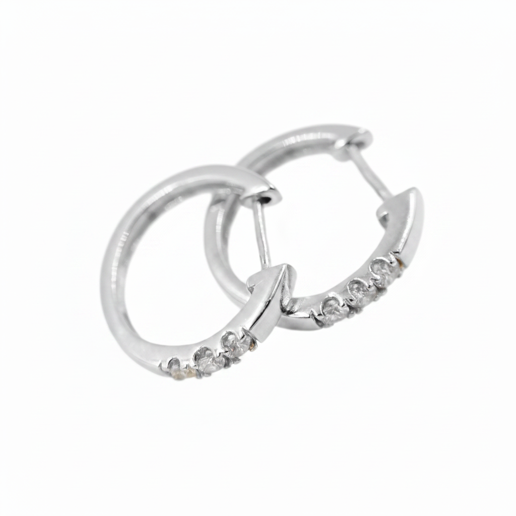 EHD56010. 14K Solid Gold Diamond Hoop Earrings