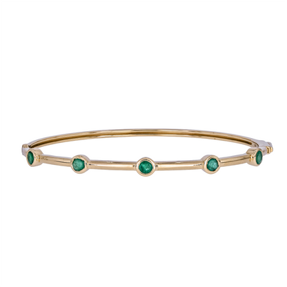 Solid Yellow Gold and Emerald Bangle