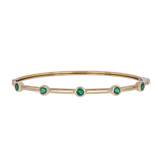 Solid Yellow Gold and Emerald Bangle