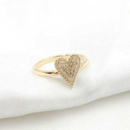14K Solid Yellow Gold Diamond Heart Ring.